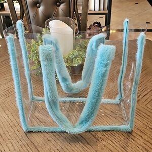 Clear Tote Fuzzy Blue Handles